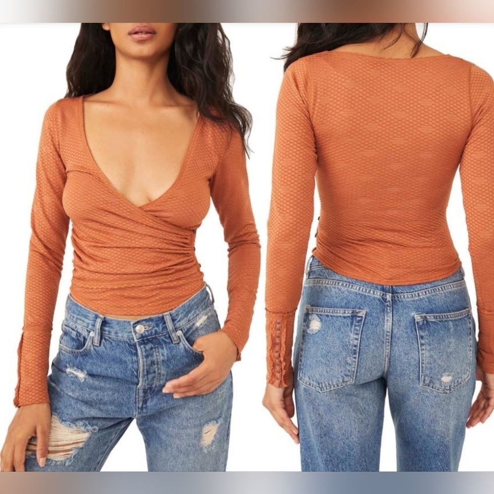 Free People Penny Plunge Neck Stretch Cotton Top